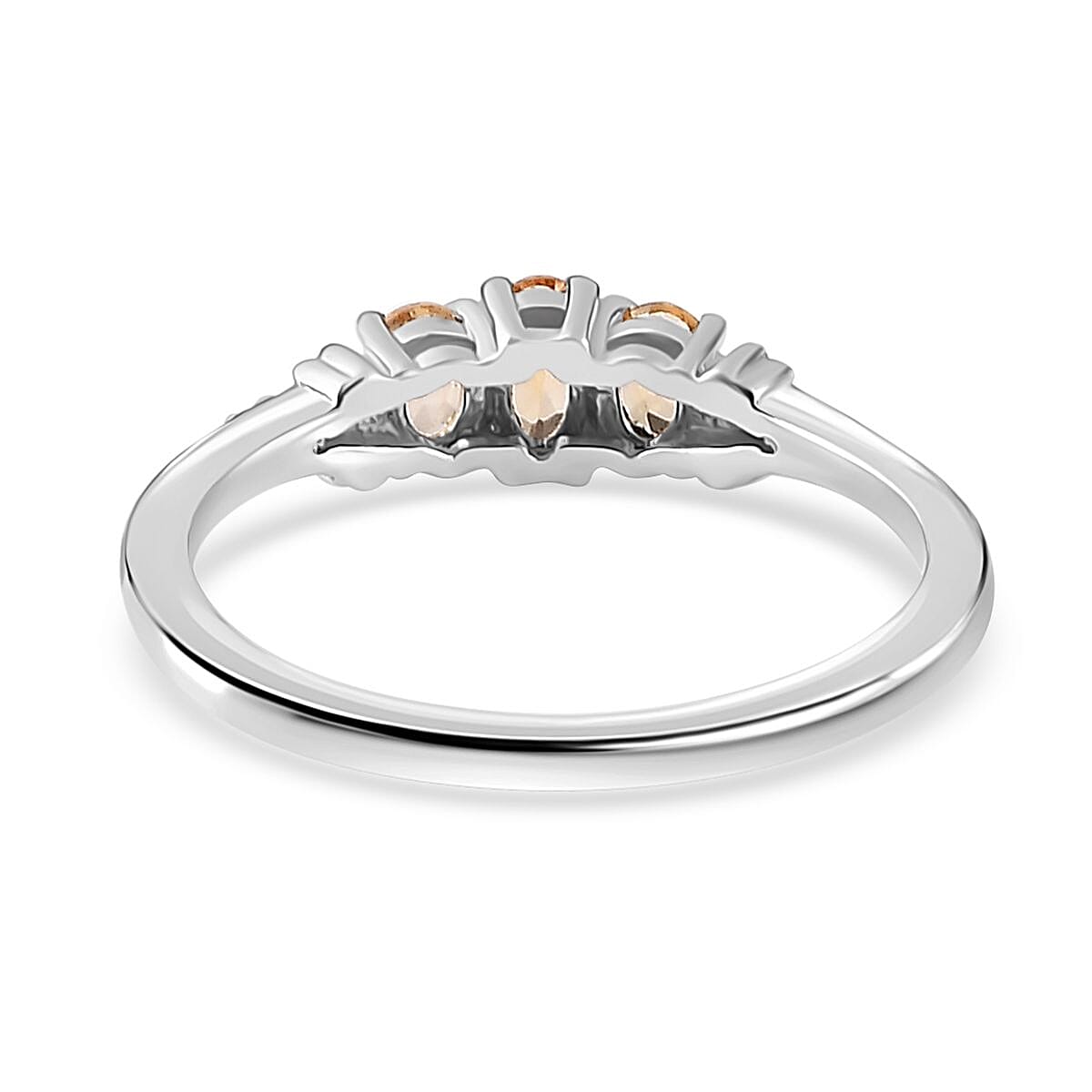 AAA Golden Imperial Topaz and Diamond 3 Stone Ring in Platinum Over Sterling Silver (Size 10.0) 0.70 ctw
