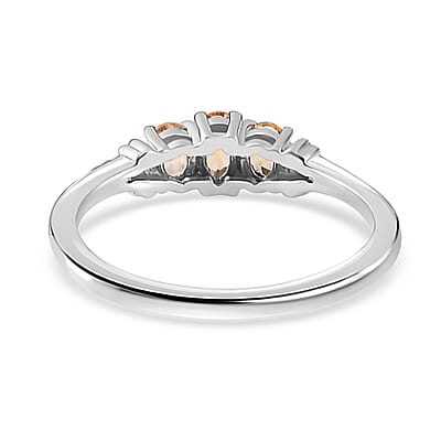 AAA Golden Imperial Topaz and Diamond 3 Stone Ring in Platinum Over Sterling Silver (Size 10.0) 0.70 ctw