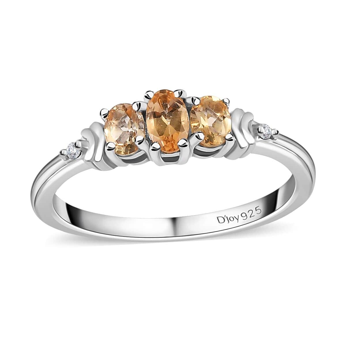 AAA Golden Imperial Topaz and Diamond 3 Stone Ring in Platinum Over Sterling Silver (Size 6.0) 0.70 ctw image number 0