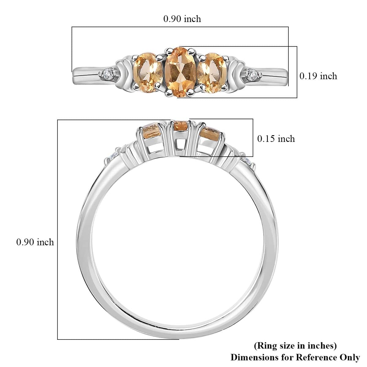 AAA Golden Imperial Topaz and Diamond 3 Stone Ring in Platinum Over Sterling Silver (Size 8.0) 0.70 ctw image number 5