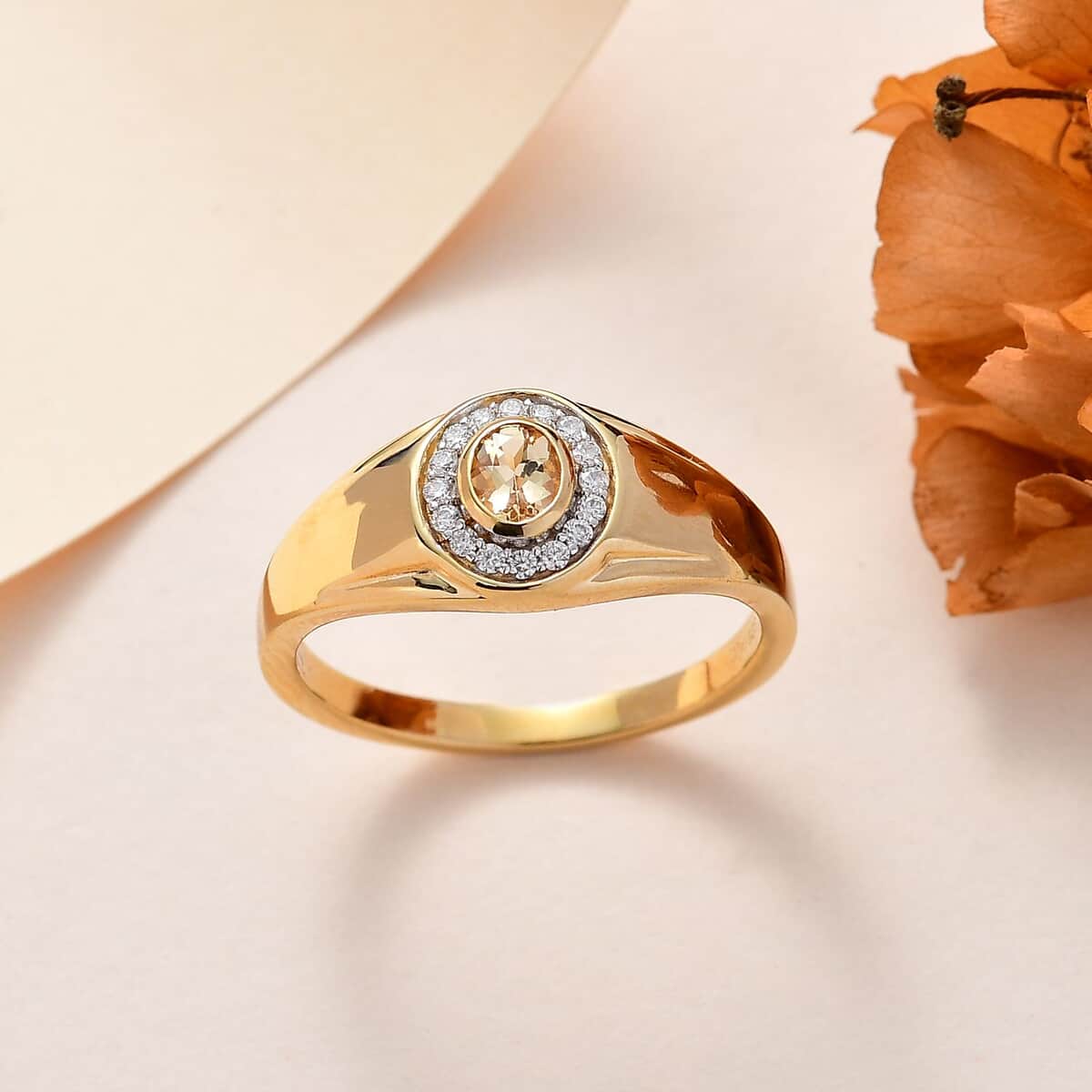 Premium Golden Imperial Topaz and Moissanite Men's Ring in Vermeil Yellow Gold Over Sterling Silver (Size 10.0) 0.50 ctw image number 1