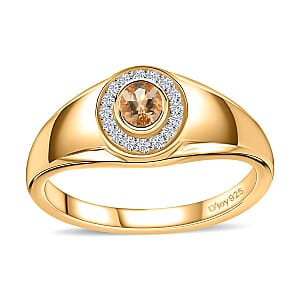 Premium Golden Imperial Topaz and Moissanite Men's Ring in Vermeil Yellow Gold Over Sterling Silver (Size 14.0) 0.50 ctw