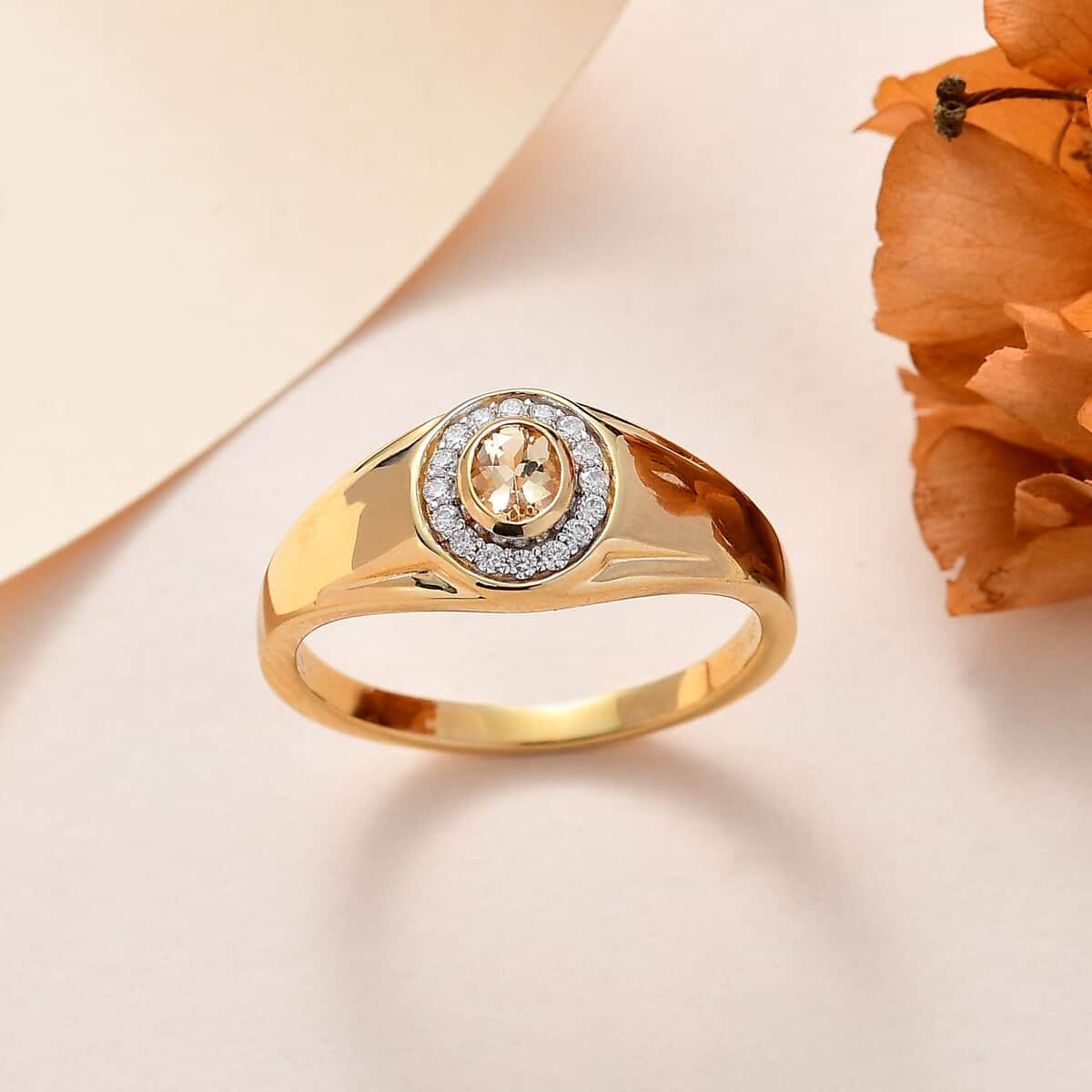 Premium Golden Imperial Topaz and Moissanite Men's Ring in Vermeil Yellow Gold Over Sterling Silver (Size 14.0) 0.50 ctw image number 1