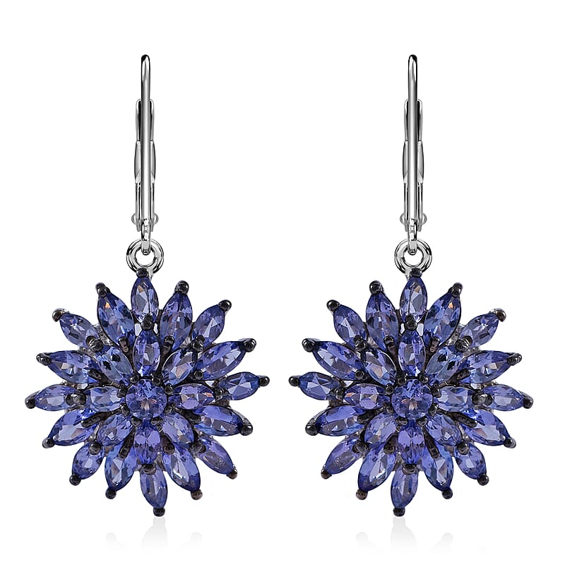 Tanzanite Dahlia Floral Spray Earrings in Platinum Over Sterling Silver 5.00 ctw