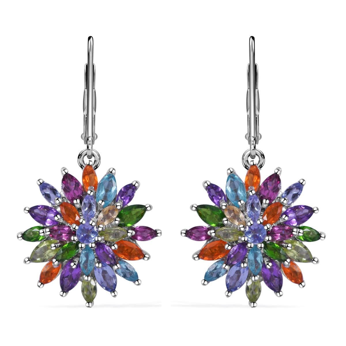 Multi Gemstone Floral Spray Earrings in Platinum Over Sterling Silver 4.90 ctw image number 0