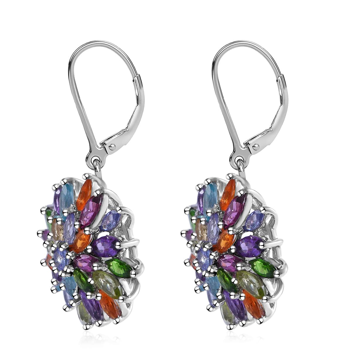 Multi Gemstone Floral Spray Earrings in Platinum Over Sterling Silver 4.90 ctw image number 2