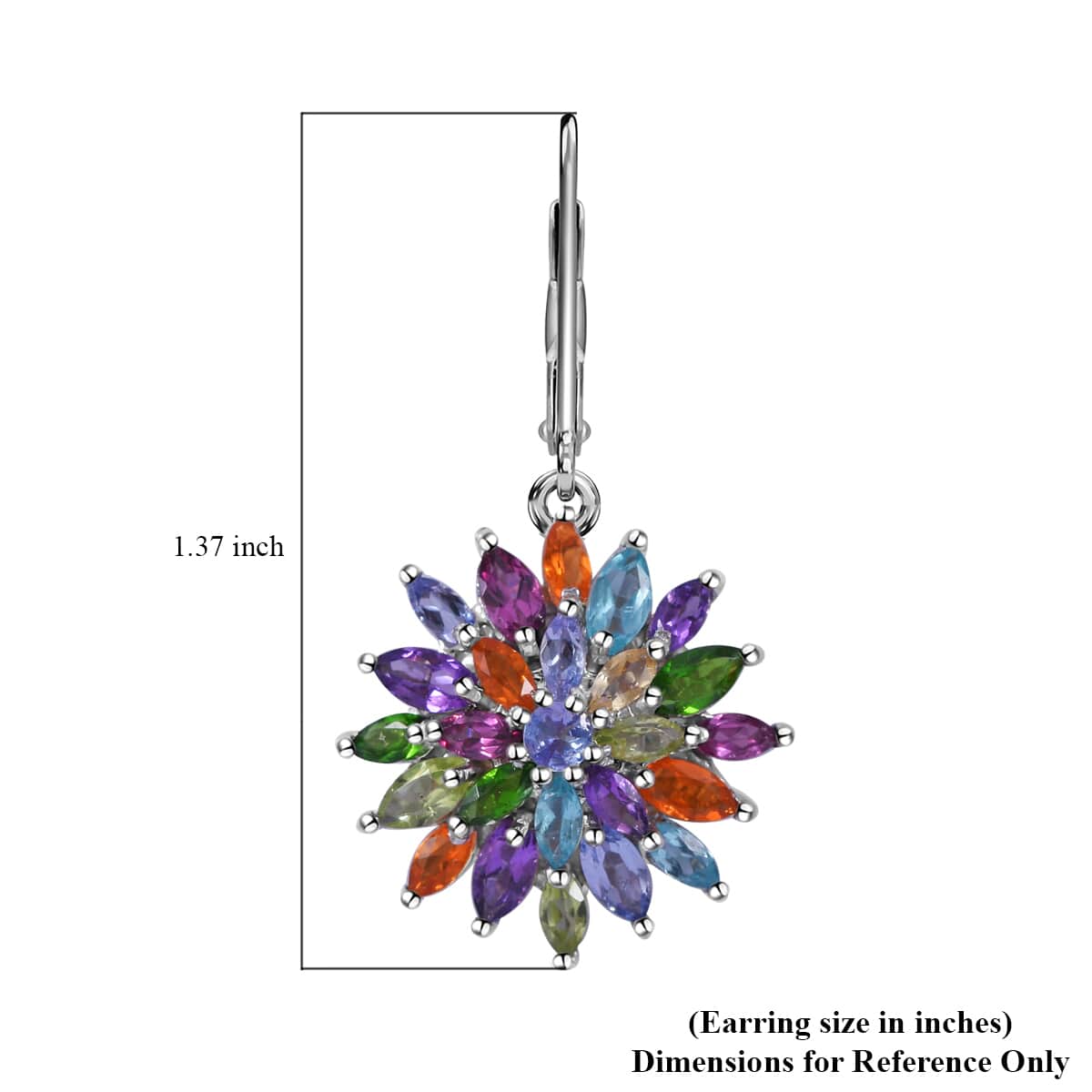 Multi Gemstone Floral Spray Earrings in Platinum Over Sterling Silver 4.90 ctw image number 4