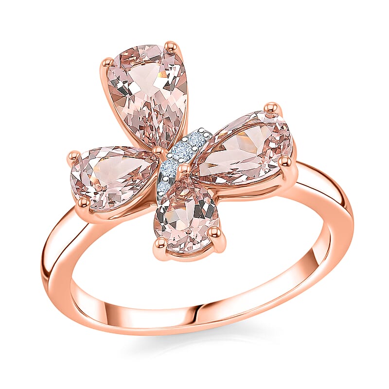 Premium Pink Morganite and White Zircon 1.90 ctw Ring in 18K Vermeil Rose Gold Over Sterling Silver (Size 6.0)