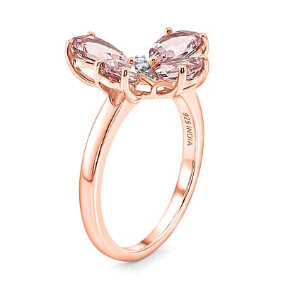 Premium Pink Morganite and White Zircon 1.90 ctw Ring in 18K Vermeil Rose Gold Over Sterling Silver (Size 6.0)