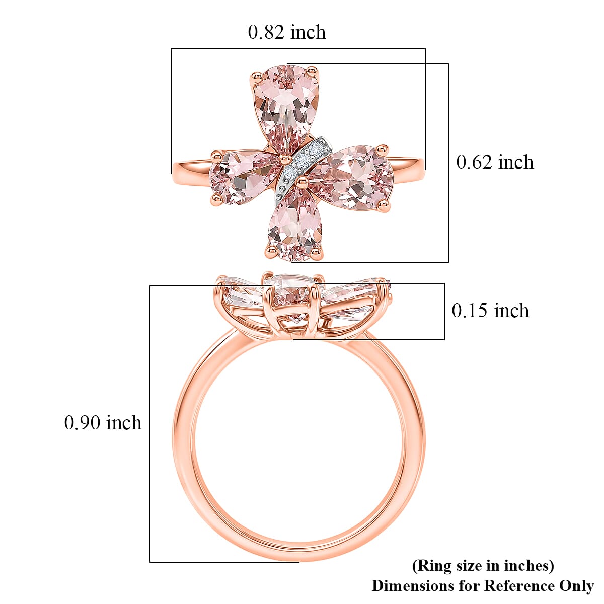 Premium Pink Morganite and White Zircon 1.90 ctw Ring in 18K Vermeil Rose Gold Over Sterling Silver (Size 6.0)