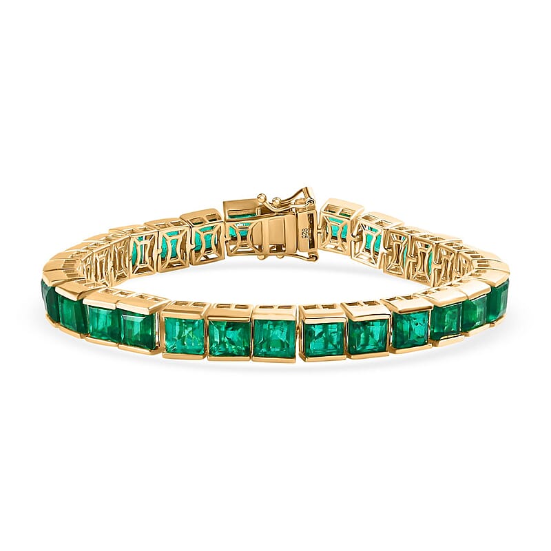 Emeraldine Triplet Quartz 33.60 ctw Cluster Bracelet in Vermeil Yellow Gold Over Sterling Silver (7 In) (20.15 g)