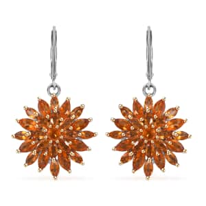 Jalisco Fire Opal Floral Spray Earrings in Platinum Over Sterling Silver 3.60 ctw