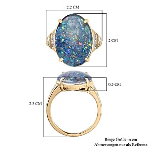 Boulder Opal Triplet and White Zircon 13.76 ctw Fancy Ring in 9K Yellow Gold (Size 8.0)