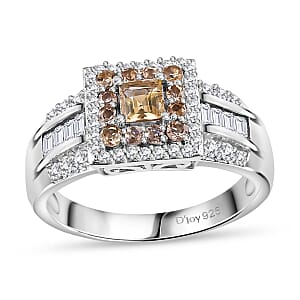 Premium Golden Imperial Topaz and White Topaz Ring in Platinum Over Sterling Silver (Size 10.0) 1.60 ctw