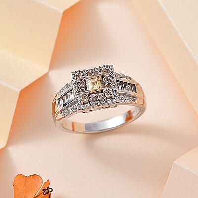 Premium Golden Imperial Topaz and White Topaz Ring in Platinum Over Sterling Silver (Size 10.0) 1.60 ctw