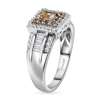 Premium Golden Imperial Topaz and White Topaz Ring in Platinum Over Sterling Silver (Size 10.0) 1.60 ctw