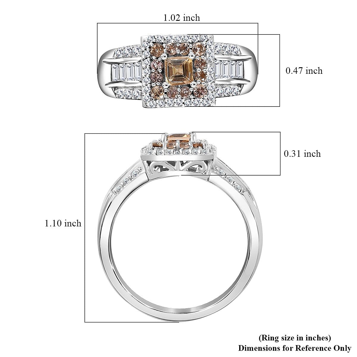 Premium Golden Imperial Topaz and White Topaz Ring in Platinum Over Sterling Silver (Size 10.0) 1.60 ctw