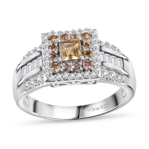 Premium Golden Imperial Topaz and White Topaz Ring in Platinum Over Sterling Silver (Size 5.0) 1.60 ctw