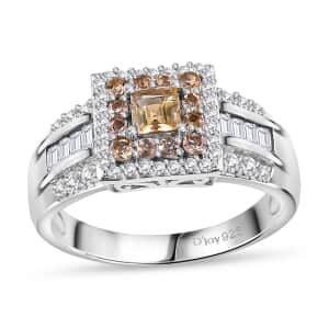 Premium Golden Imperial Topaz and White Topaz Ring in Platinum Over Sterling Silver (Size 8.0) 1.60 ctw