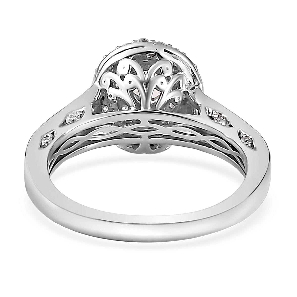 Golden Imperial Topaz and Moissanite Double Halo Ring in Platinum Over Sterling Silver (Size 10.0) 1.00 ctw