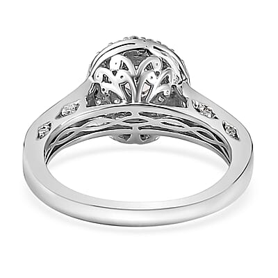 Golden Imperial Topaz and Moissanite Double Halo Ring in Platinum Over Sterling Silver (Size 10.0) 1.00 ctw