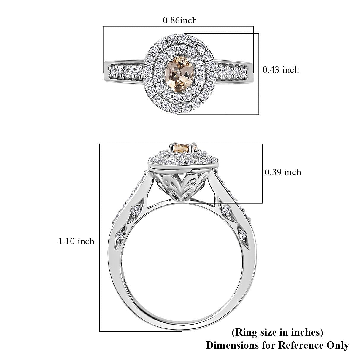 Golden Imperial Topaz and Moissanite Double Halo Ring in Platinum Over Sterling Silver (Size 10.0) 1.00 ctw