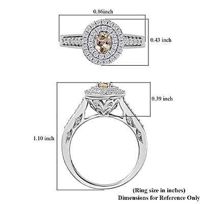 Golden Imperial Topaz and Moissanite Double Halo Ring in Platinum Over Sterling Silver (Size 10.0) 1.00 ctw