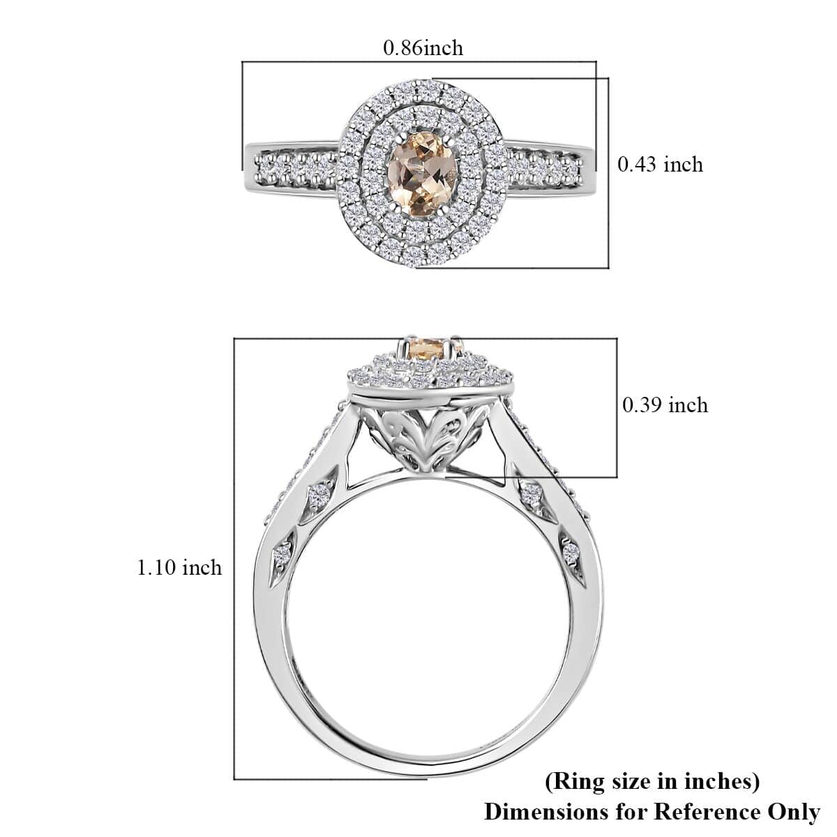 Golden Imperial Topaz and Moissanite Double Halo Ring in Platinum Over Sterling Silver (Size 5.0) 1.00 ctw image number 5