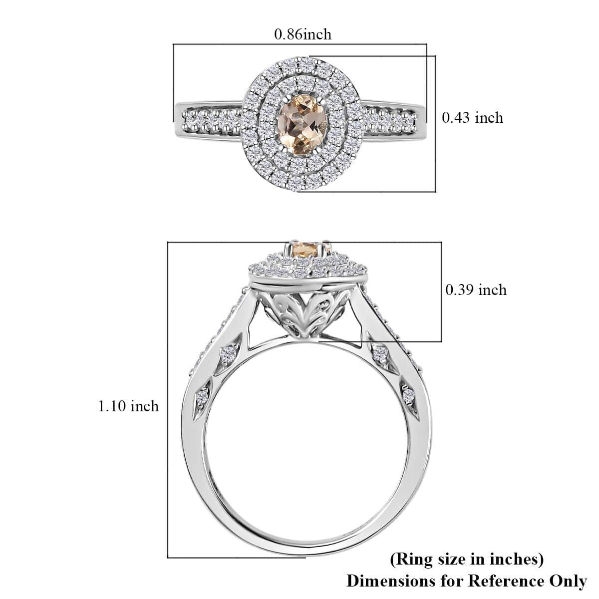 Golden Imperial Topaz and Moissanite Double Halo Ring in Platinum Over Sterling Silver (Size 8.0) 1.00 ctw image number 5