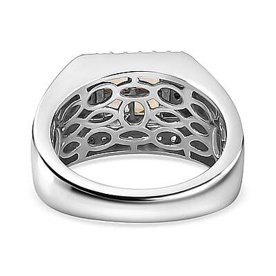 Golden Imperial Topaz and White Zircon Men's Ring in Vermeil YG and Platinum Over Sterling Silver (Size 10.0) 1.40 ctw