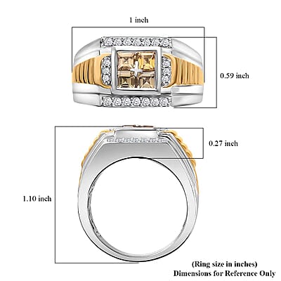 Golden Imperial Topaz and White Zircon Men's Ring in Vermeil YG and Platinum Over Sterling Silver (Size 10.0) 1.40 ctw