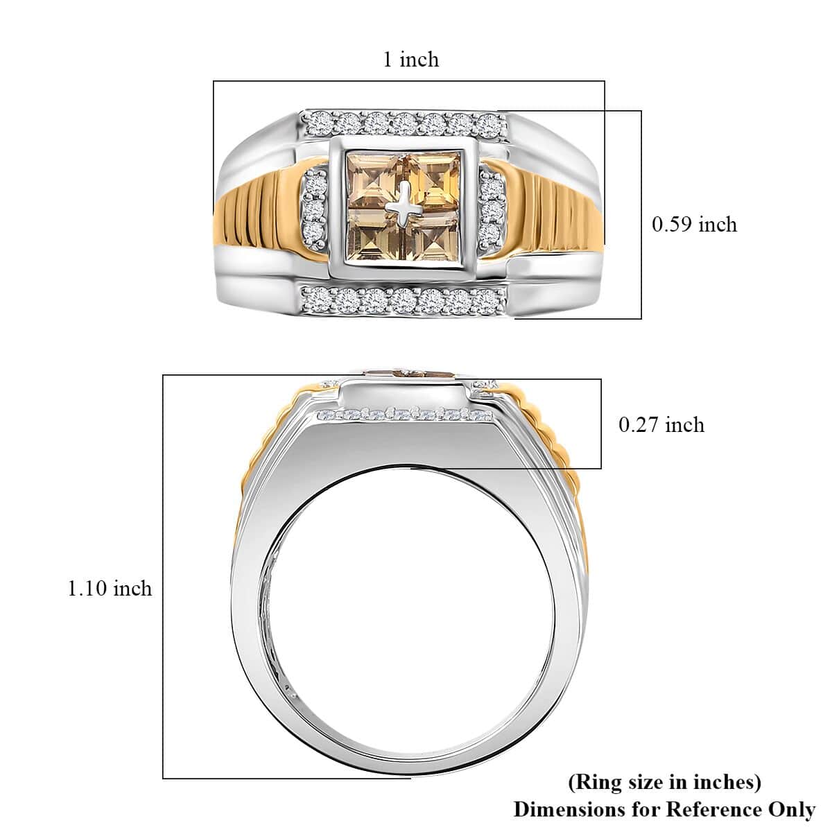 Golden Imperial Topaz and White Zircon Men's Ring in Vermeil YG and Platinum Over Sterling Silver (Size 12.0) 1.40 ctw image number 5