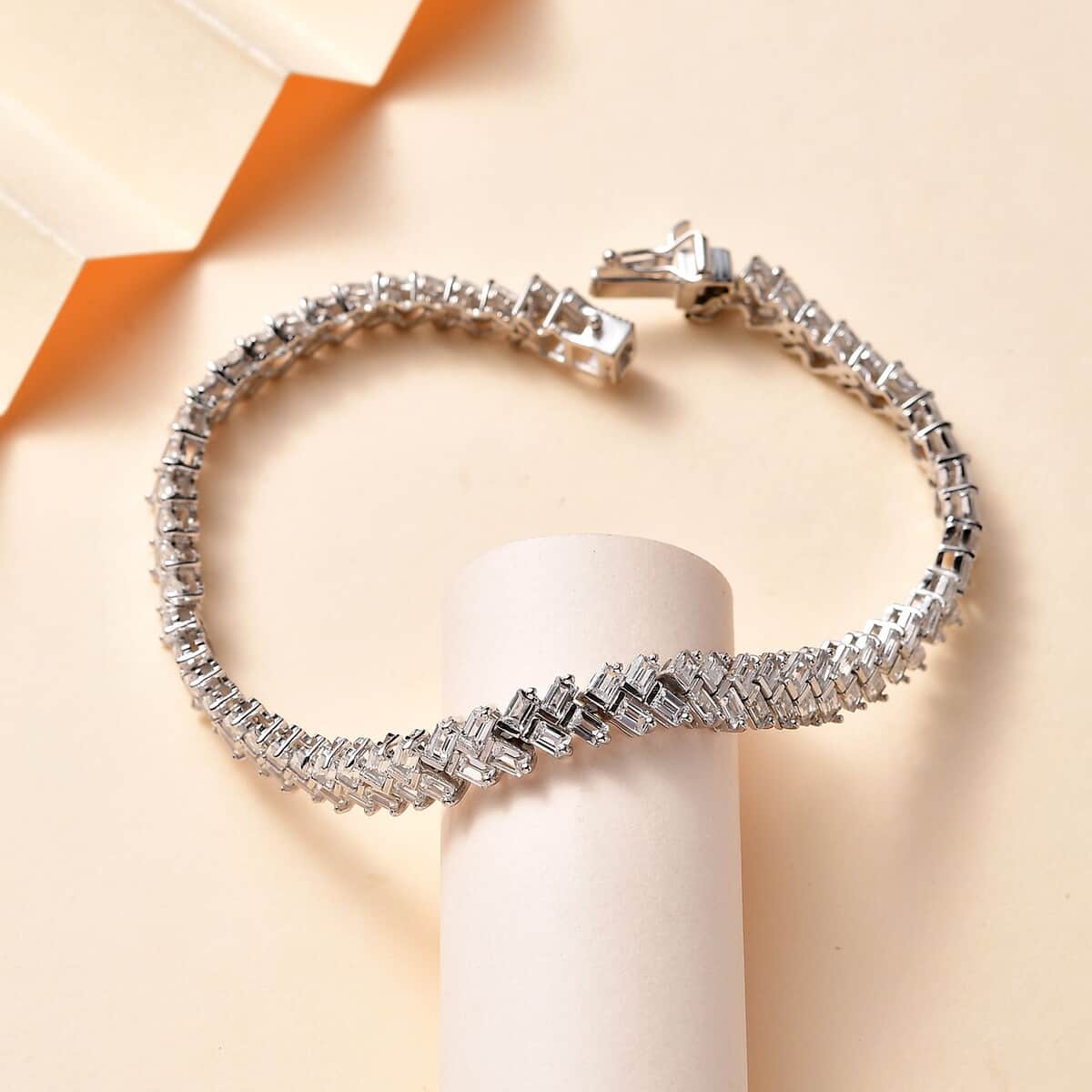 White Zircon Sun Rays Bracelet in Platinum Over Sterling Silver (6.50 In) 10.50 ctw image number 1