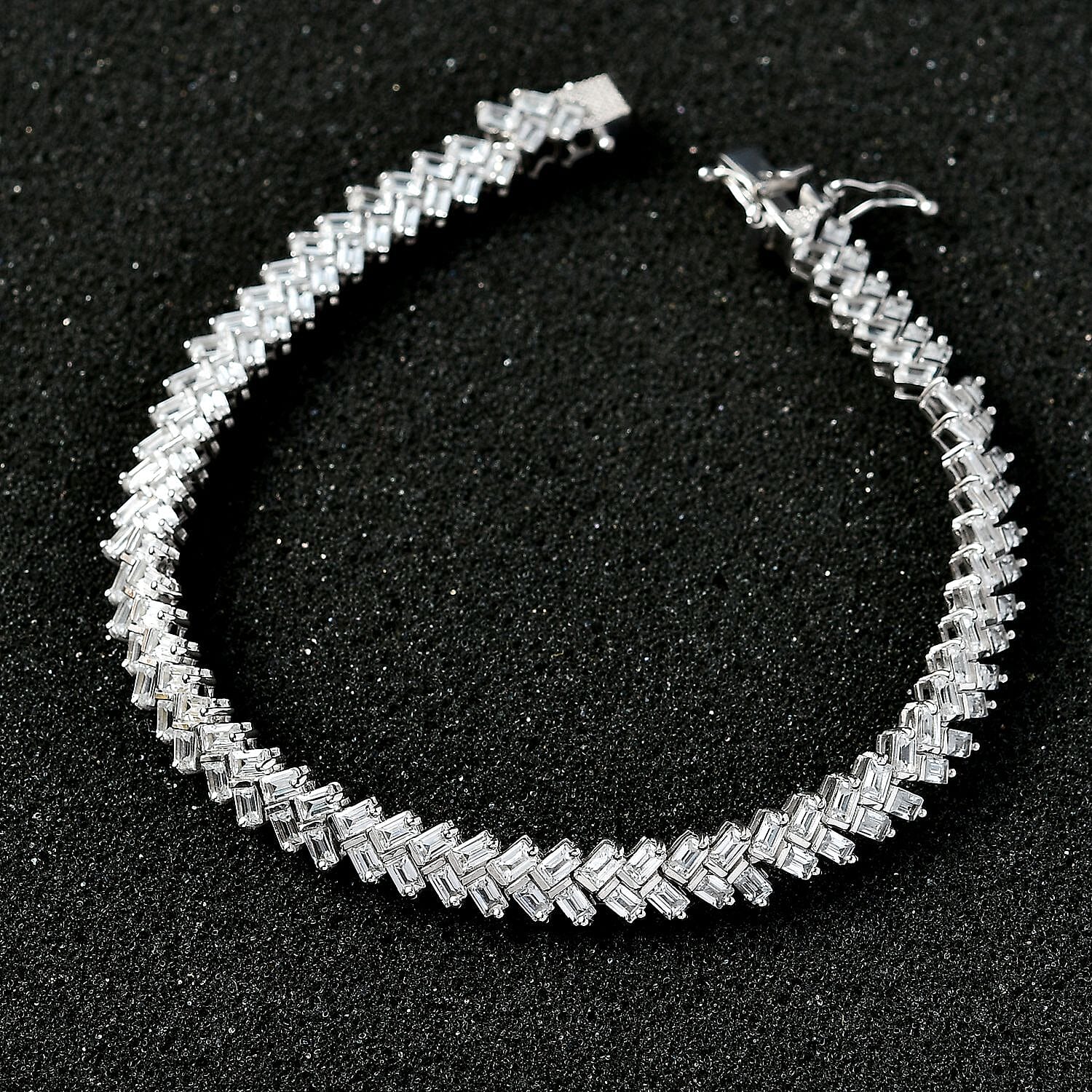 White Zircon Sun Rays Bracelet in Platinum Over Sterling Silver (6.50 In) 10.50 ctw