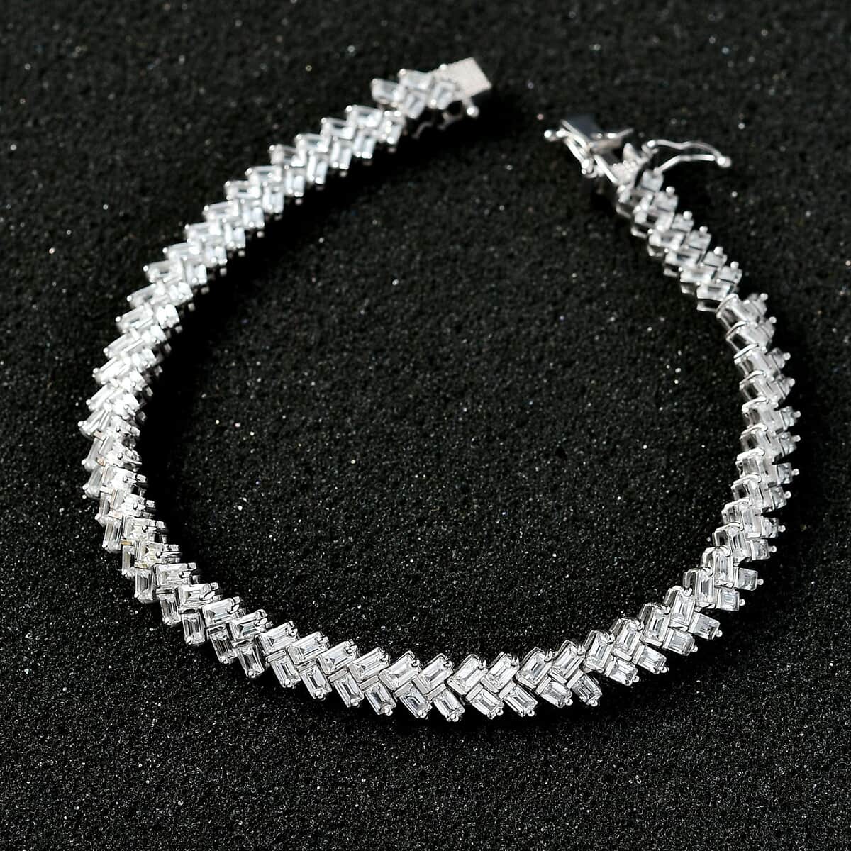 White Zircon Sun Rays Bracelet in Platinum Over Sterling Silver (6.50 In) 10.50 ctw image number 2