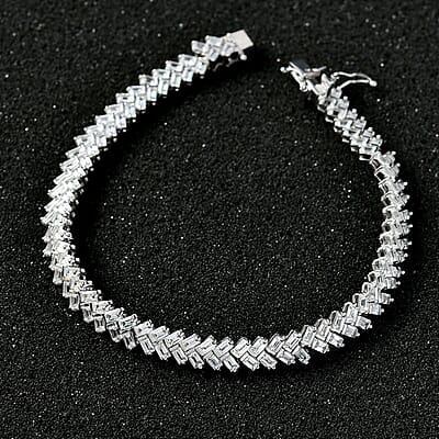 White Zircon Sun Rays Bracelet in Platinum Over Sterling Silver (6.50 In) 10.50 ctw