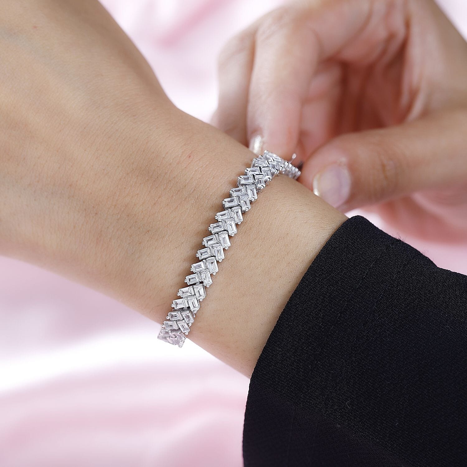 White Zircon Sun Rays Bracelet in Platinum Over Sterling Silver (6.50 In) 10.50 ctw