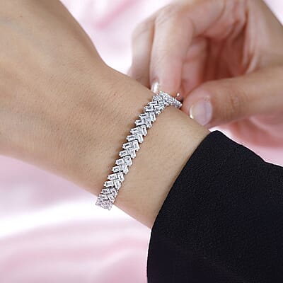 White Zircon Sun Rays Bracelet in Platinum Over Sterling Silver (6.50 In) 10.50 ctw