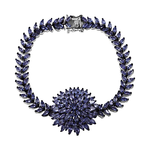 Tanzanite Dahlia Floral Spray Bracelet in Platinum Over Sterling Silver (6.50 In) 10.15 ctw