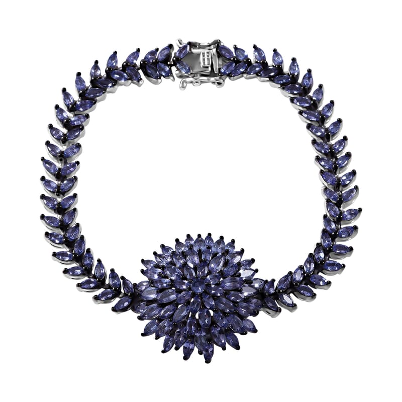 Tanzanite Dahlia Floral Spray Bracelet in Platinum Over Sterling Silver (6.50 In) 10.15 ctw