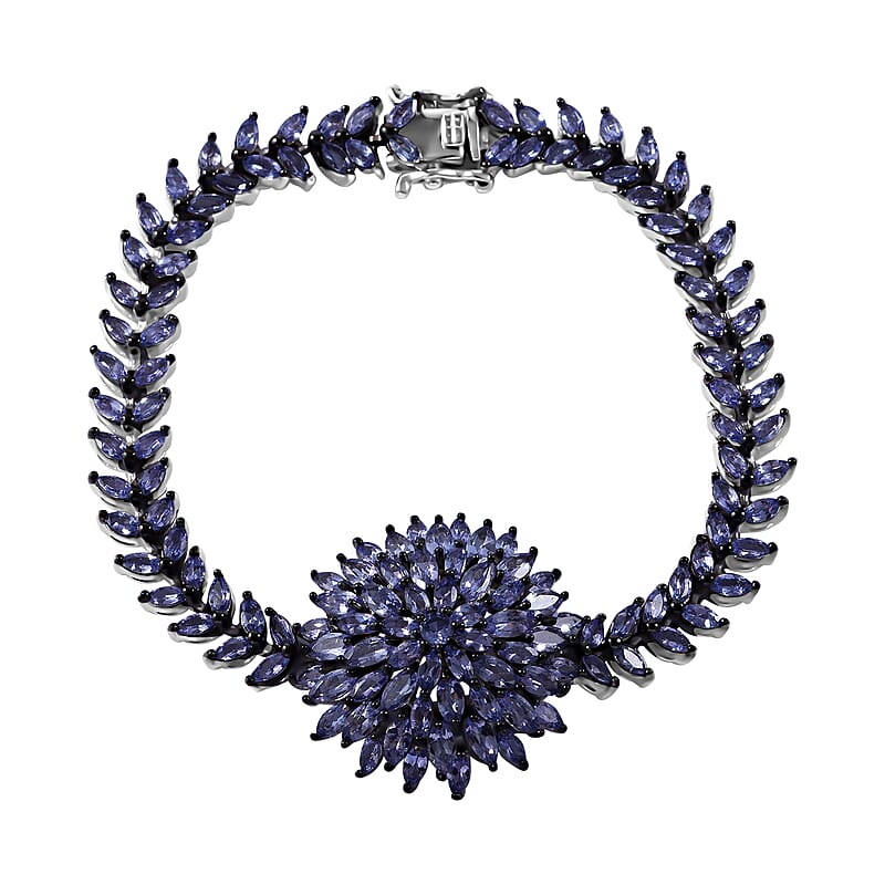 Tanzanite Dahlia Floral Spray Bracelet in Platinum Over Sterling Silver (6.50 In) 10.15 ctw