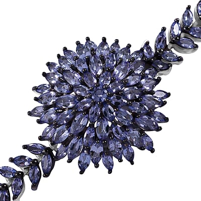 Tanzanite Dahlia Floral Spray Bracelet in Platinum Over Sterling Silver (6.50 In) 10.15 ctw