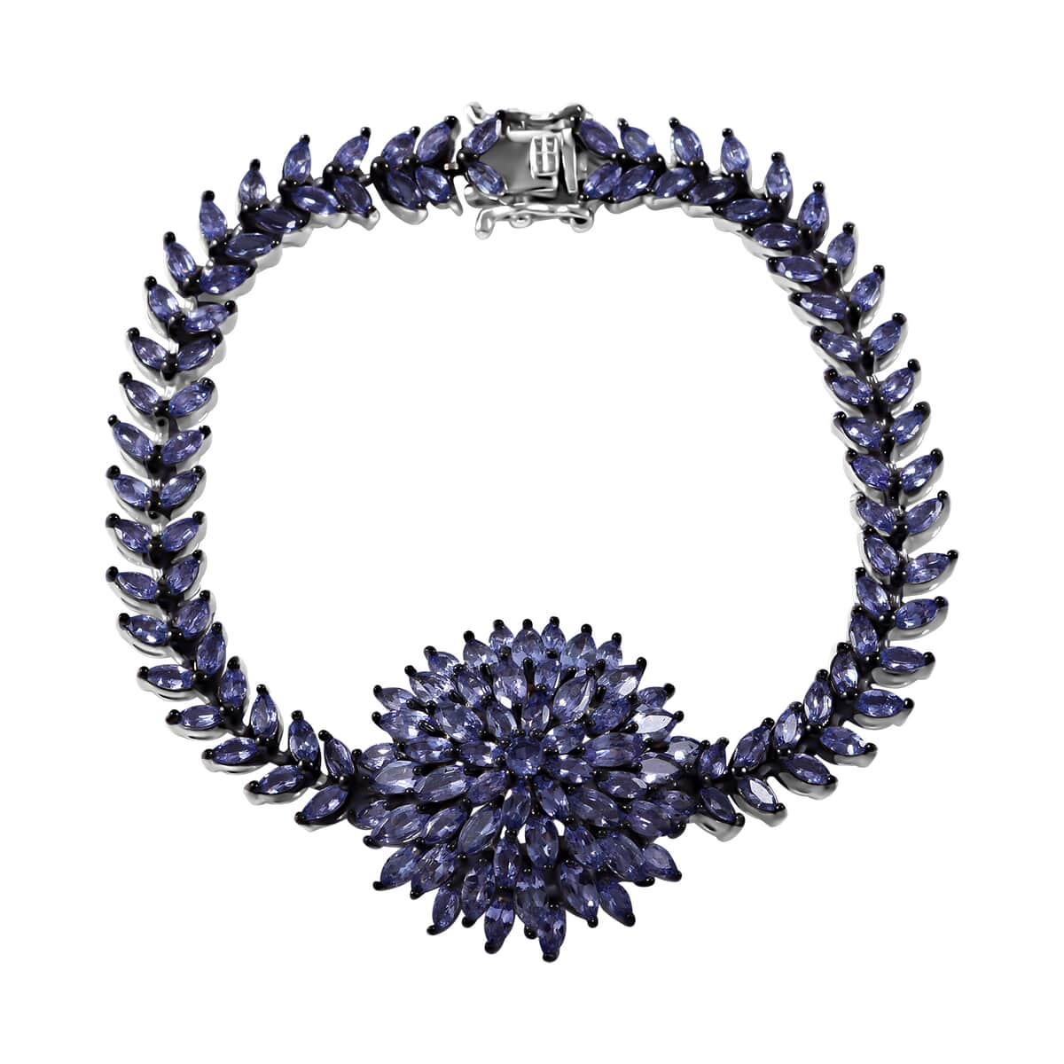 Tanzanite Dahlia Floral Spray Bracelet in Platinum Over Sterling Silver (7.25 In) 10.90 ctw image number 0