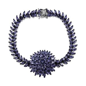 Tanzanite Dahlia Floral Spray Bracelet in Platinum Over Sterling Silver (7.25 In) 10.90 ctw