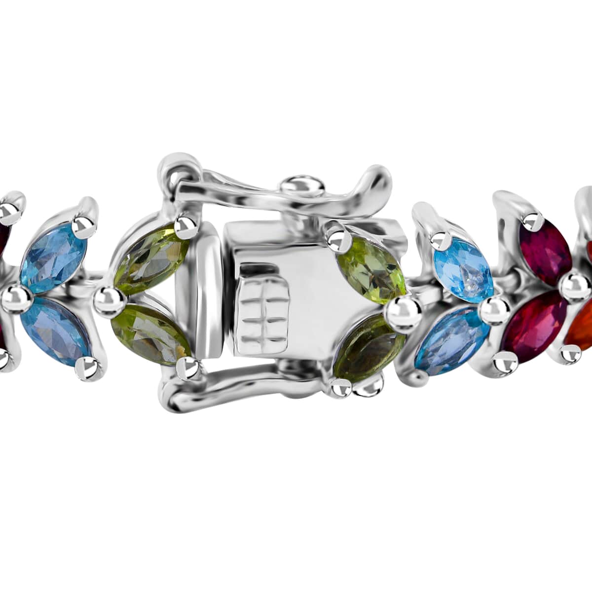 Multi Gemstone Dahlia Floral Spray Bracelet in Platinum Over Sterling Silver (6.50 In) 11.90 ctw image number 3