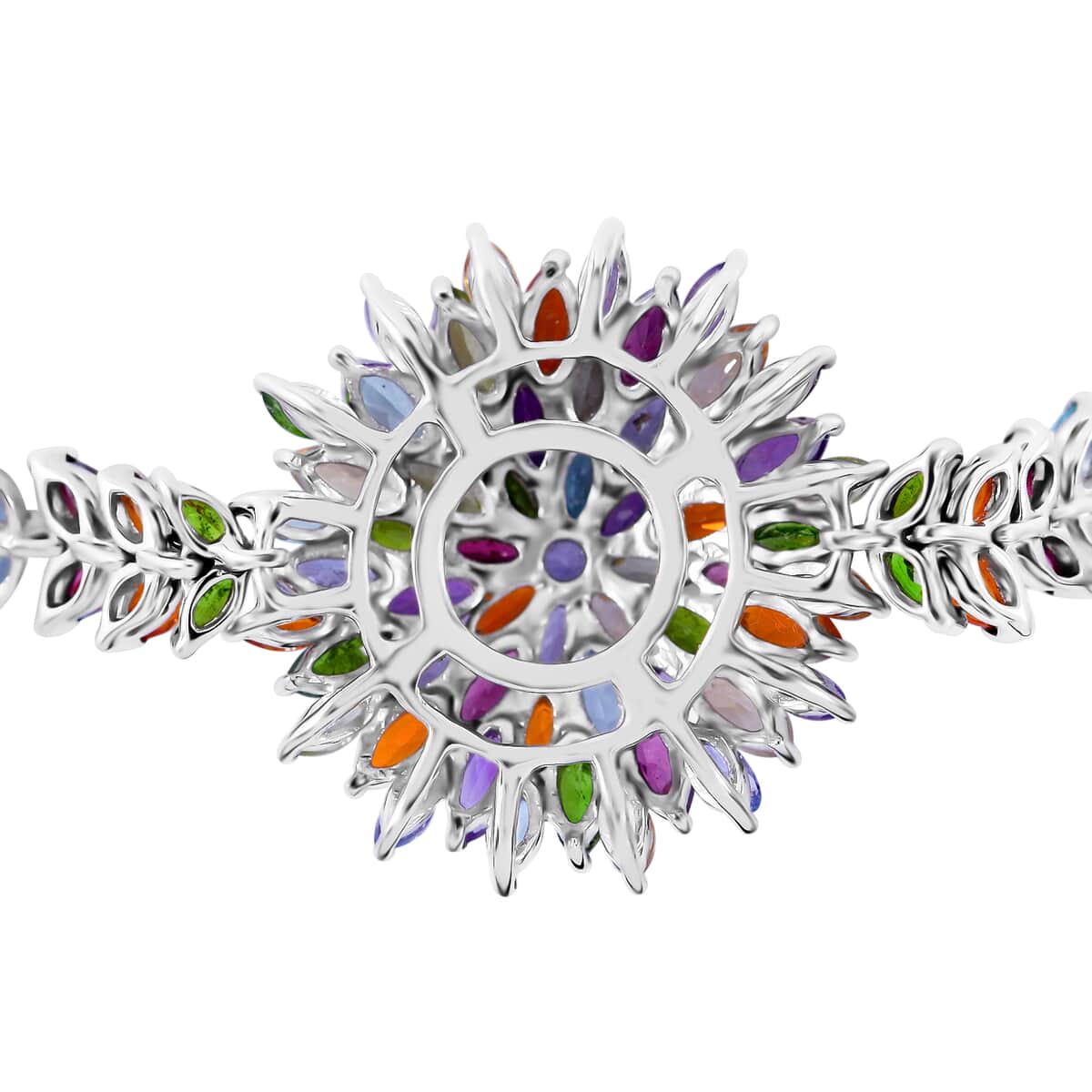 Multi Gemstone Dahlia Floral Spray Bracelet in Platinum Over Sterling Silver (7.25 In) 12.80 ctw image number 2