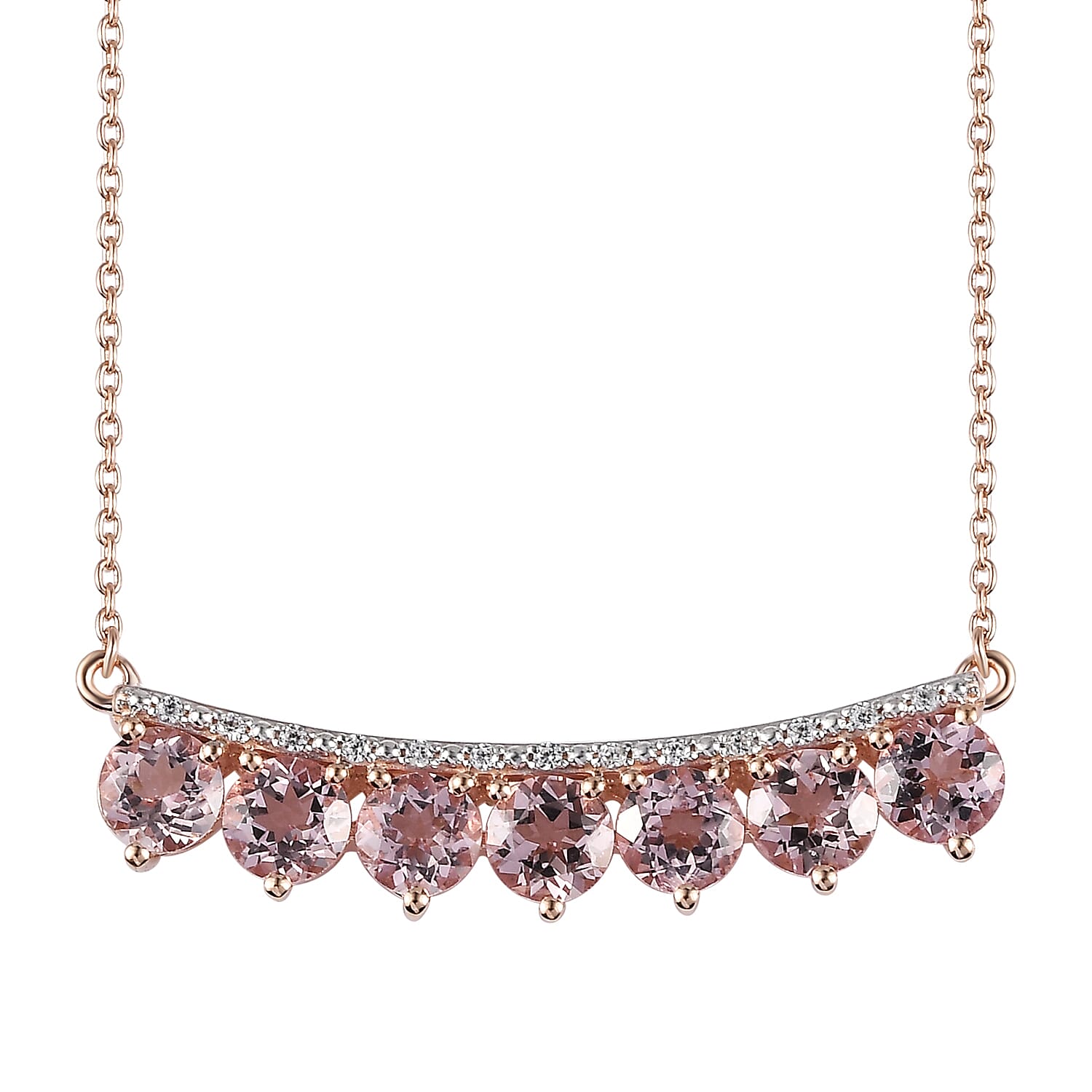 Premium Pink Morganite and White Zircon 3.20 ctw Necklace in 18K Vermeil Rose Gold Over Sterling Silver 20 Inches