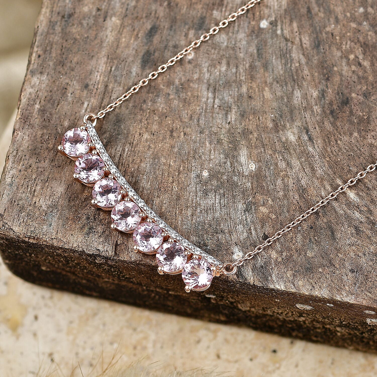 Premium Pink Morganite and White Zircon 3.20 ctw Necklace in 18K Vermeil Rose Gold Over Sterling Silver 20 Inches