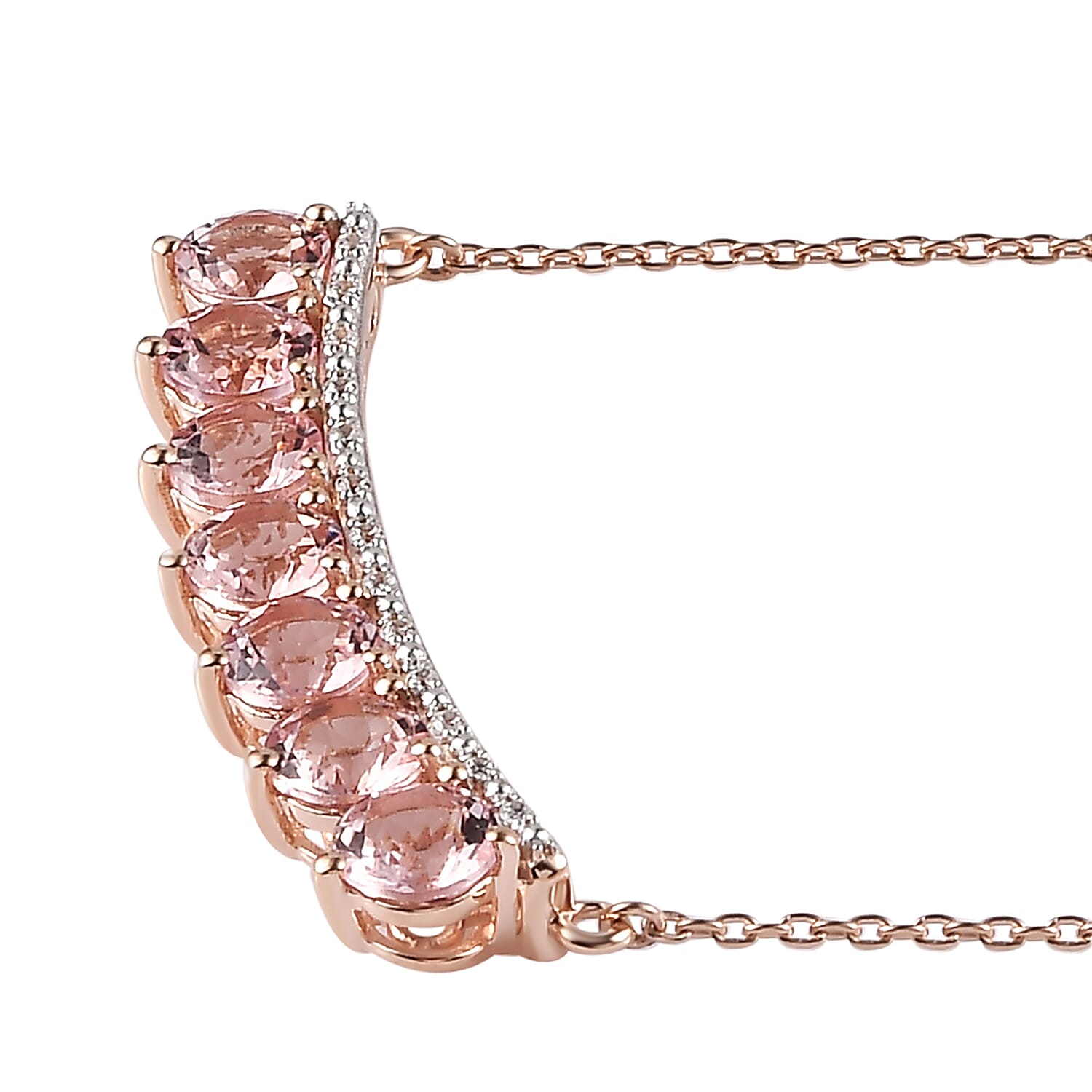 Premium Pink Morganite and White Zircon 3.20 ctw Necklace in 18K Vermeil Rose Gold Over Sterling Silver 20 Inches