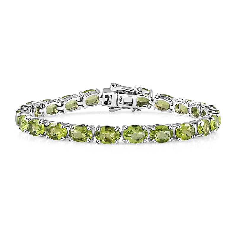 Peridot Tennis Bracelet in Platinum Over Sterling Silver (6.50 In) 18.65 ctw